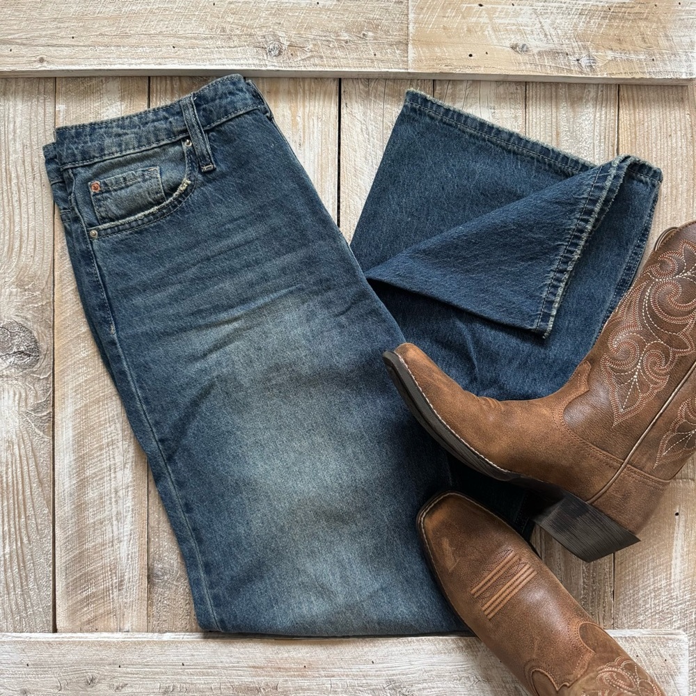 YMI Relaxed Wide-Leg High-Rise Blue Denim Jeans